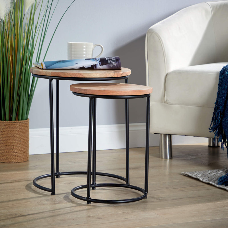 Adrienn Solid Wood Round Nest of Side End Tables