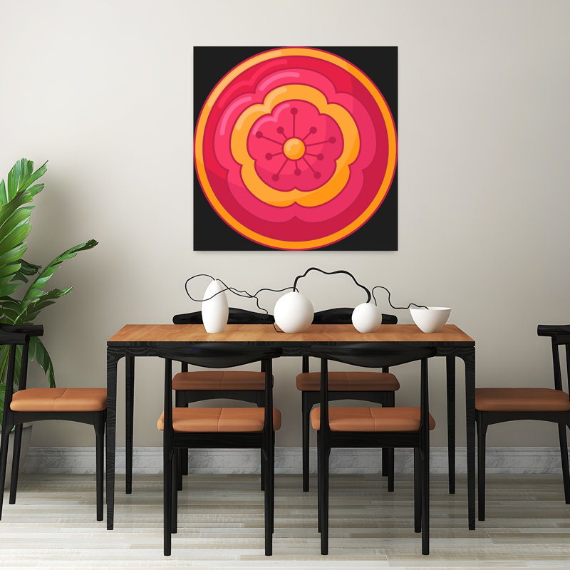 Art floral abstrait avec médaillon rose, H 32 po x l 32 po