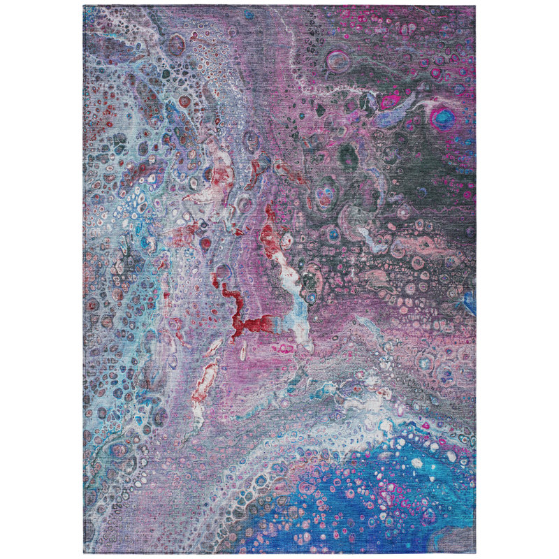 Tapis extérieur lavable abstrait bleu ciel et mauve 5 pi x 8 pi