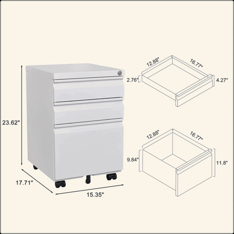 [Installation Required] 3-Drawer Mobile Filing Cabinet With Lock, Legal/Letter Sized Office Storage Filing Cabinet, Metal Filing Cabinet ,Suitable For Offices And Study Rooms