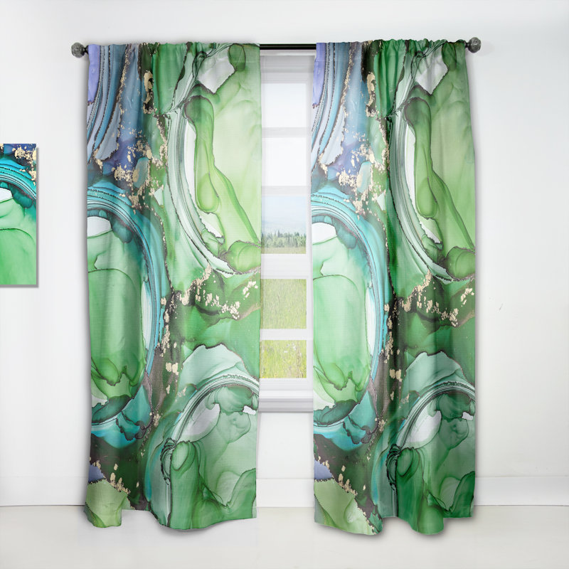 Green Luxury Abstract Fluid Art - Geometric Curtain - Velvet Room darkening - 1 panel, 52" W x 95" L