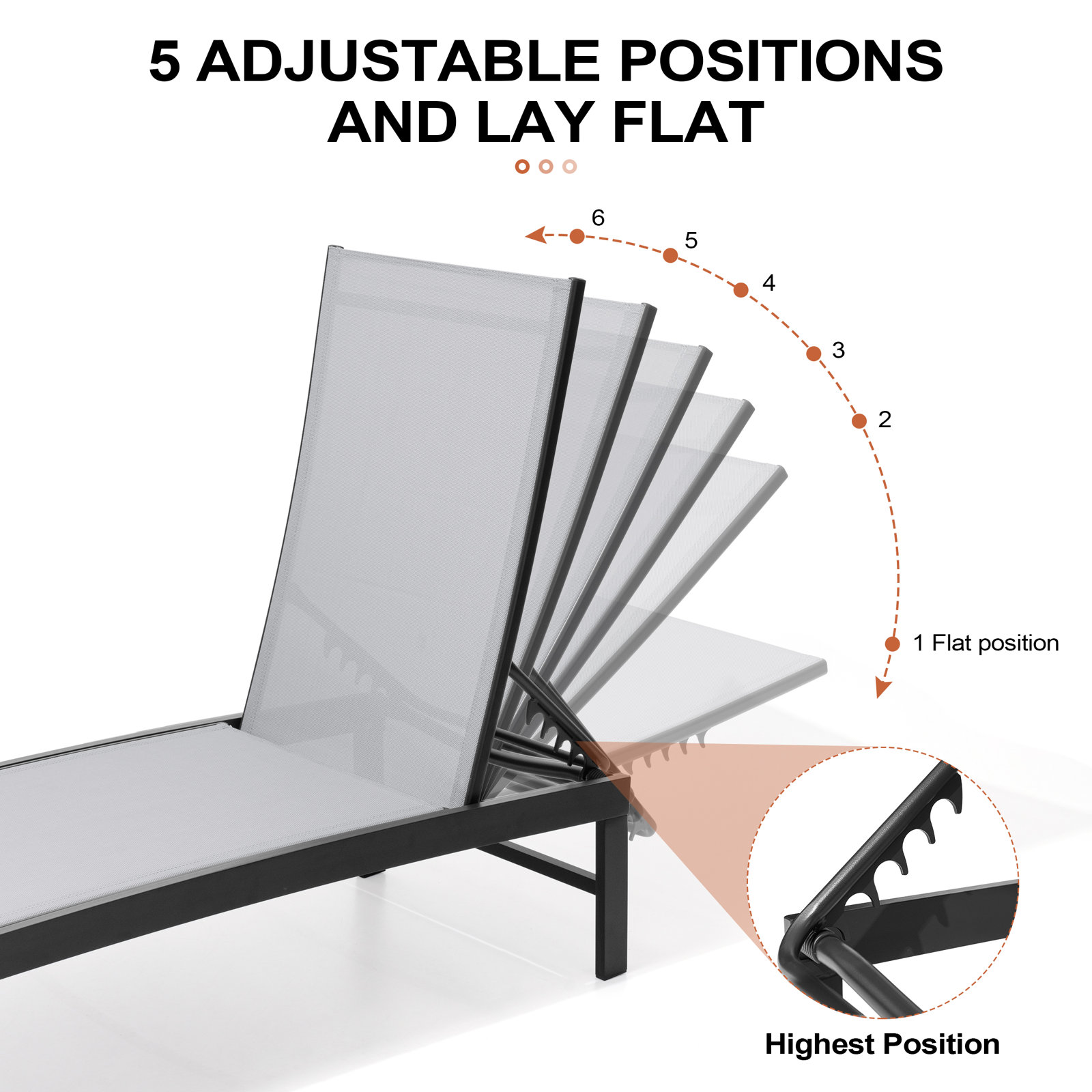 22" Patio Chaise Lounge Set, The Gray Mesh/Black Frame