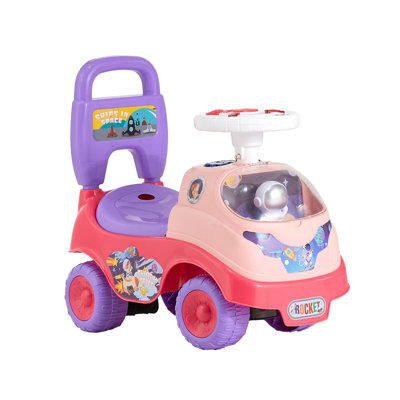 Pink Space-Themed Ride On Car for Toddlers with Music & Lights - Foot-to-Floor Push Walker Toy