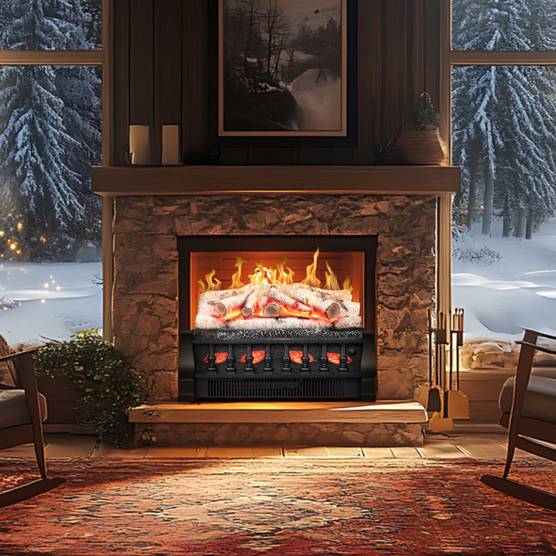 3D Electric Fireplace - 5-Level Flame Brightness, 4 Ambient Sounds, 30s Dual-Mode Heating