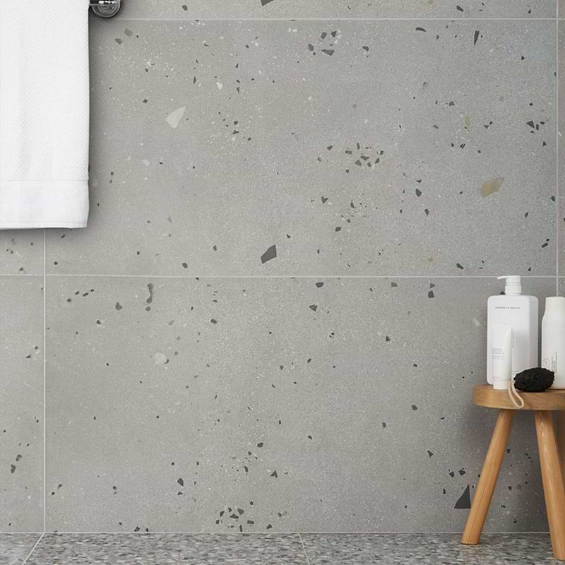 Kobe 24x48 Matte Terrazzo Look Porcelain Tile, Smoke Gray