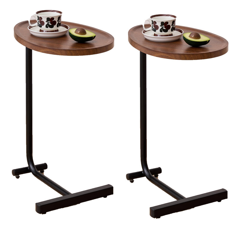 2-Pieces C-Shaped Side Table, C Table End Table For Sofa And Bedside, Couch Side Tables, Wood C-Shaped End Table With Metal Frame Slide For Bedroom Living Room
