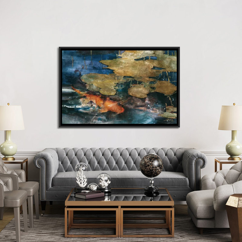 «Koi» par Theo Beck, impression sur toile tendue, H 18 po x l 26 po x P 1,5 po, Toile avec cadre noir, Pas de tapis
