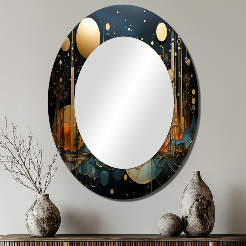 Collage Constellations I - Abstract Oval Decorative Mirror On Metal, 40" x 30"
