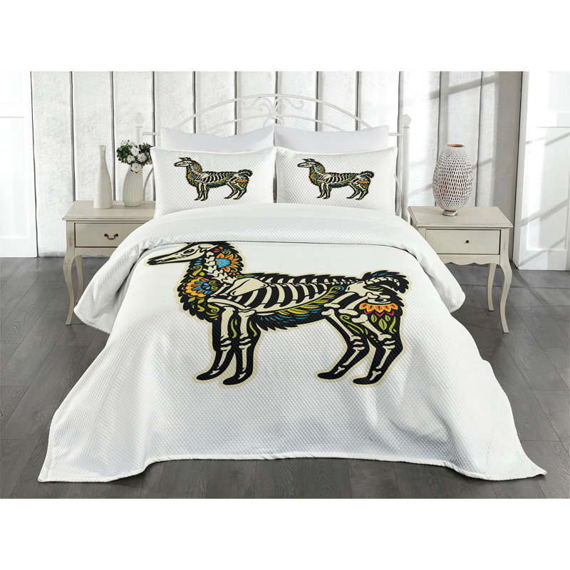 Ambesonne Llama Bedspread Set Sugar Skull Style Alpaca Multicolor, Queen Bedspread + 2 Standard Shams