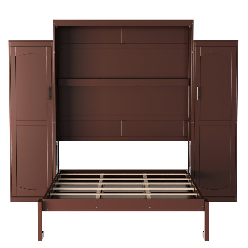 Grand lit pliable avec 2 grandes garde-robes et unités de rangement, cadre de lit en bois pour étagères murales ouvertes, chambre plateforme