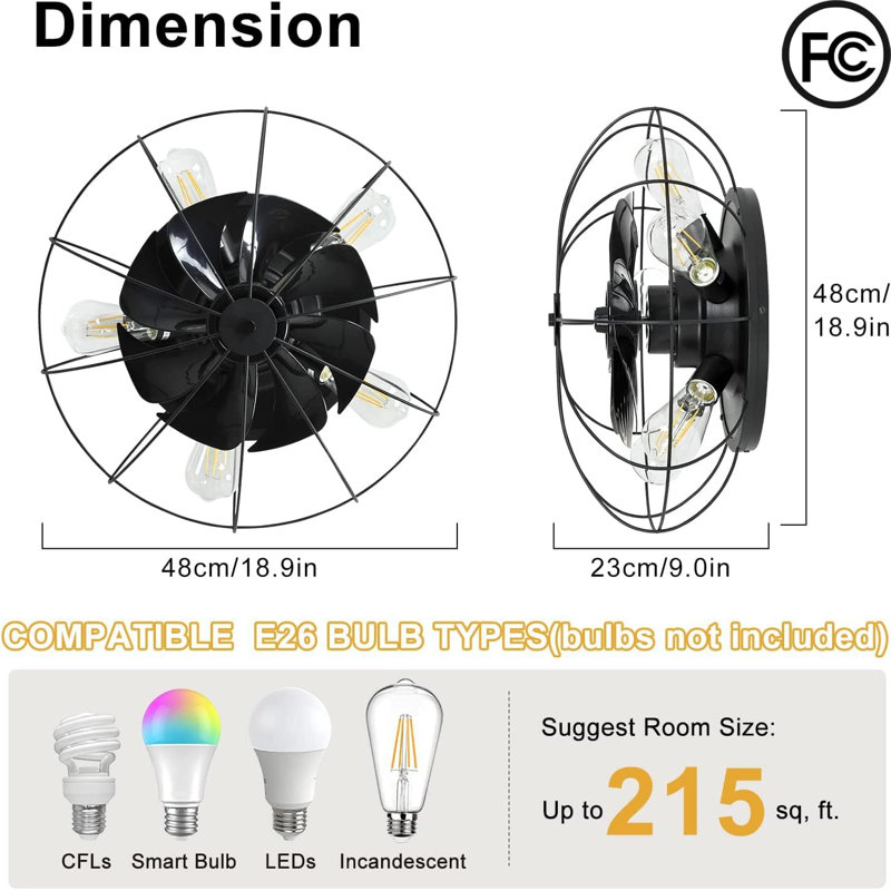 Ventilateur de plafond 18,9 "avec lumière Jerek