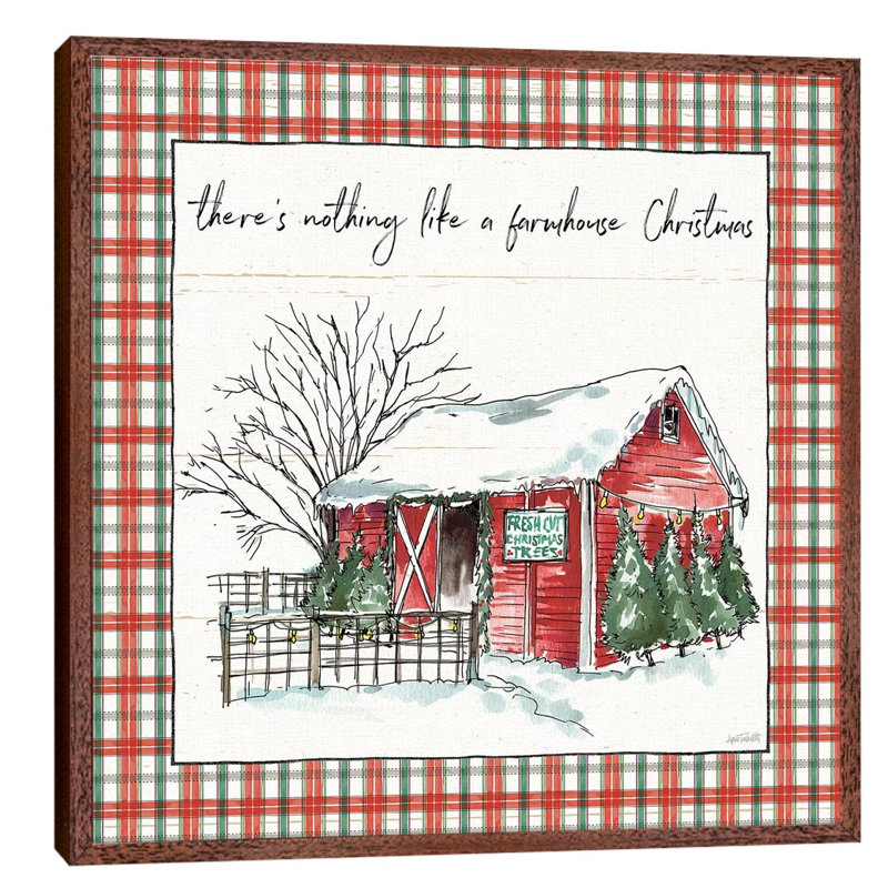 Holiday On The Farm Iv - Plaid by Anne Tavoletti - Print on Canvas, 93.98 cm H x 93.98 cm W, Brown Floater Framed