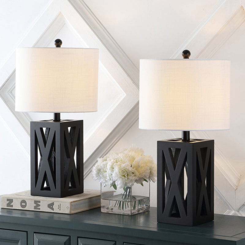 Lampe de table en bois massif Briea, Noir