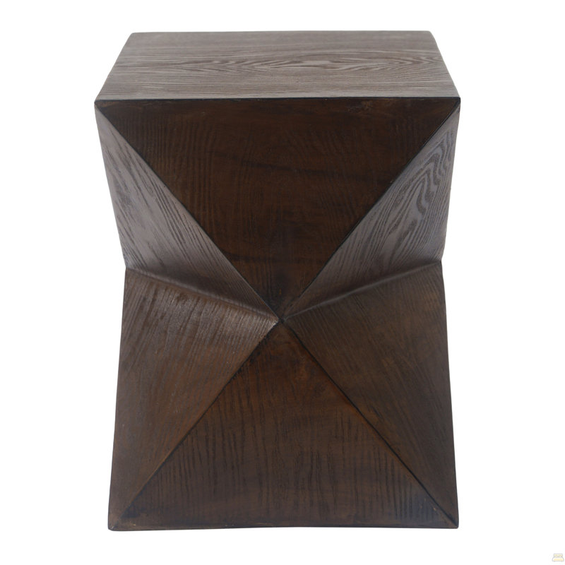 14.25" Natural Wood Grain Finish Prismatic Symmetry Concrete Outdoor Side Table With Symmetric Design, Natural
