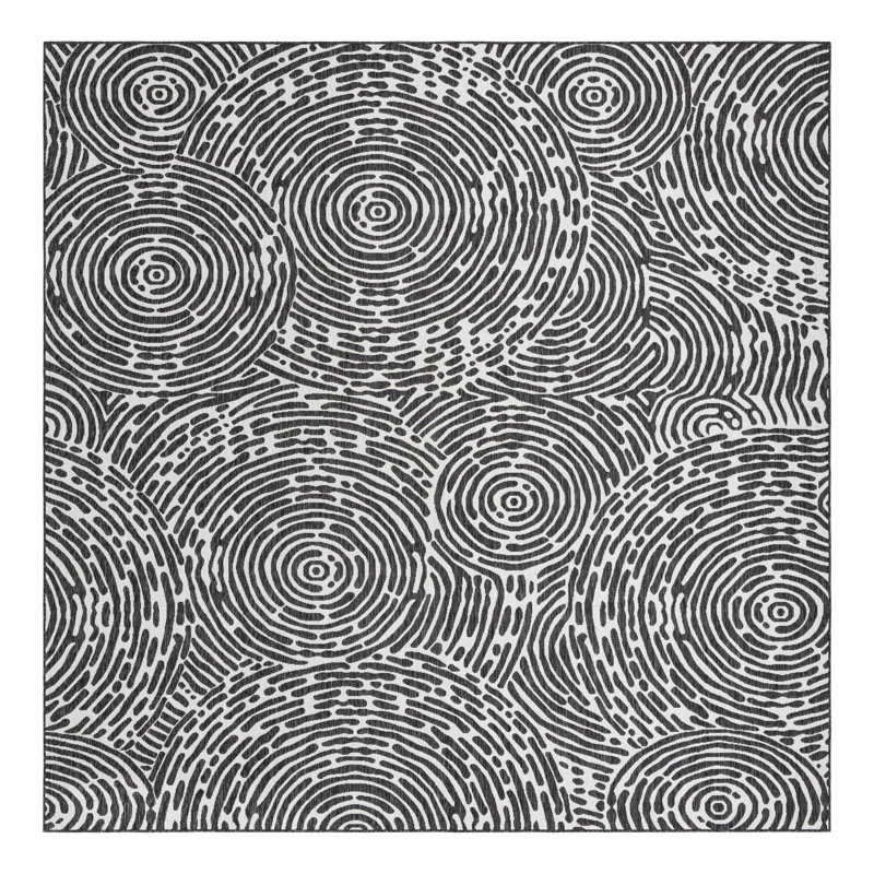 Tapis intérieur / extérieur en polypropylène géométrique tissé à la machine en noir / blanc, Carré 12 pi