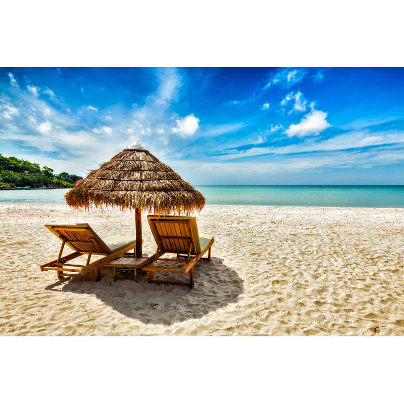 Lounge Chairs On Beach by F9photos - Wrapped Canvas Print, 30cm H x 46cm W x 3.8cm D
