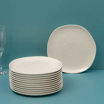 Assiette plate en porcelaine EARTH-LINEN DOTTS | Forme inégale | Va au micro-ondes et au lave-vaisselle