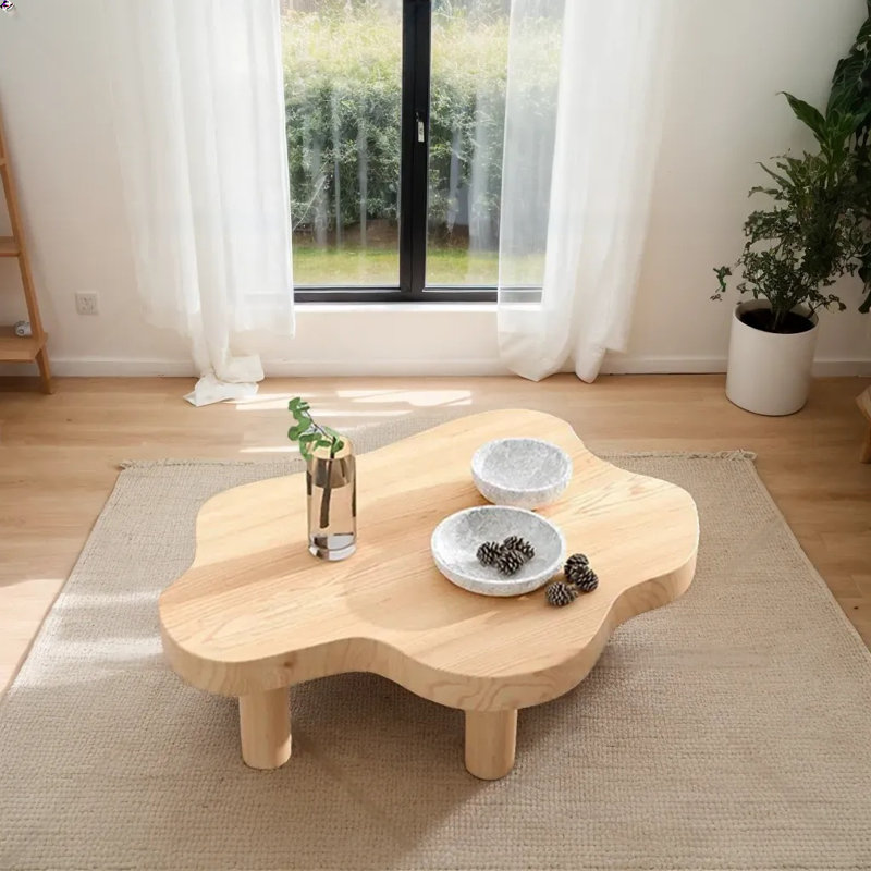 Table basse de style Mid-Century moderne, table basse en bois naturel avec pieds fuselés pour le salon, table de centre facile à assembler