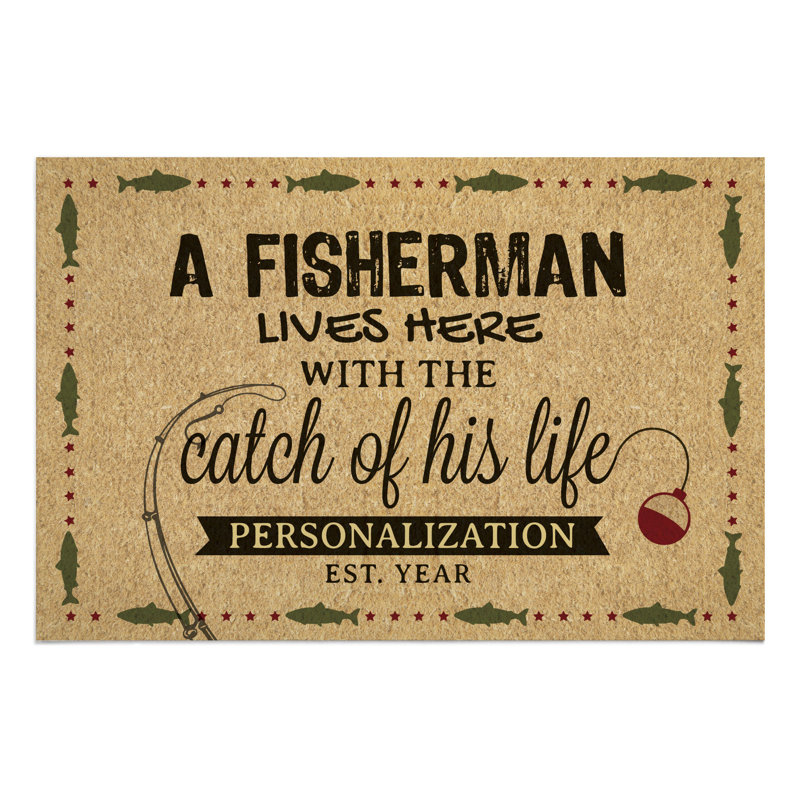 Paillasson personnalisé 18 x 27 po - tapis de pêche pour la maison du lac, tapis d'entrée de cabine, envers en caoutchouc antidérapant, cadeau de tapis de porte intérieur extérieur mince pour les amateurs de pêche