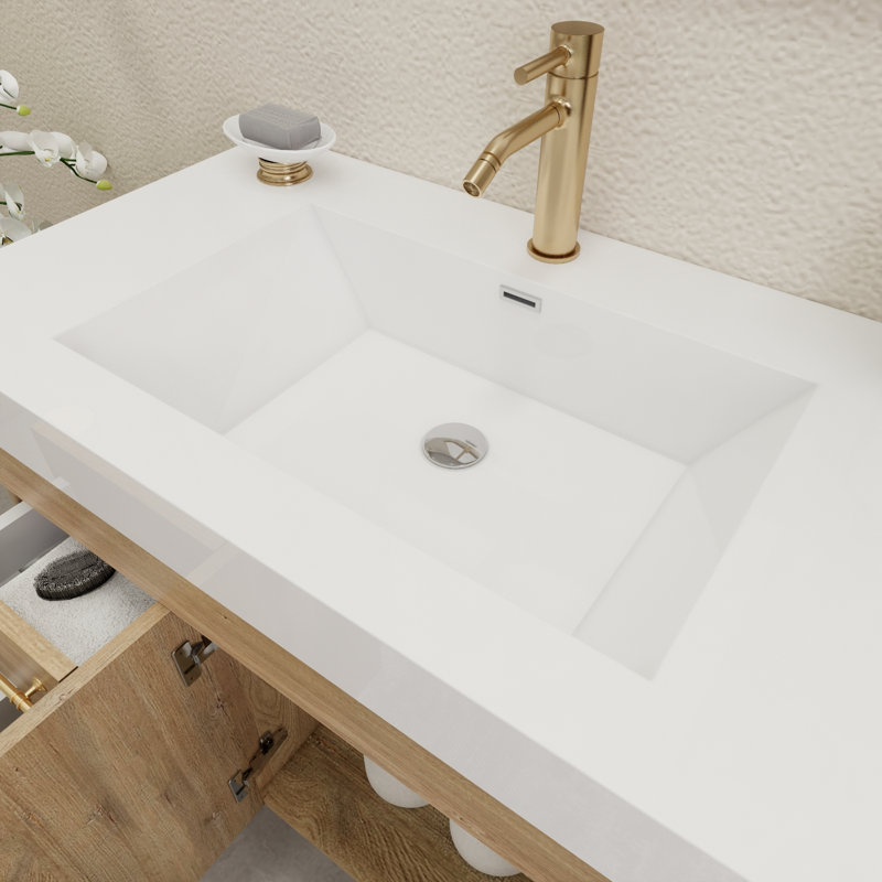 35.4" Wall-Mounted Single Bathroom Vanity Set, Oak