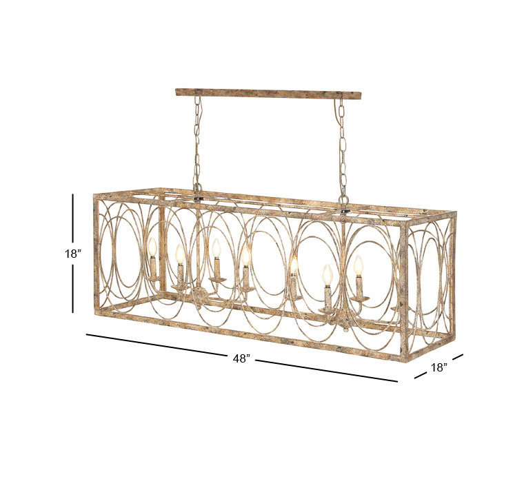 Metal Distressed Caged Rectangular 8 Light Room Chandelier with Link Style Chain