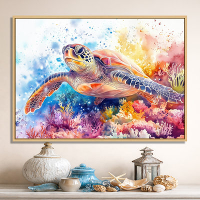 Art mural tortue de mer, toile de récif corallien, Rashebia