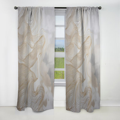 Gold And Grey Linear Expressions II - Line Art Curtain - Blackout Abstract Curtain - 1 Panels