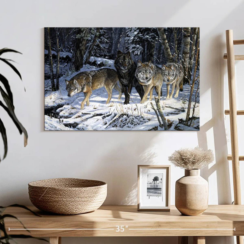 On The Night Trail - Wolves, 16" H x 24" W