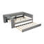 Lit plateforme tapissier gris pleine grandeur: tablettes de rangement intégrées, bureau, station de charge et lit gigogne-387544073