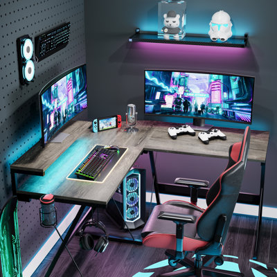 Jurgensen 55 inch Reversible L-Shaped Gaming Computer Desk with Monitor Stand Home Office Corner Desk