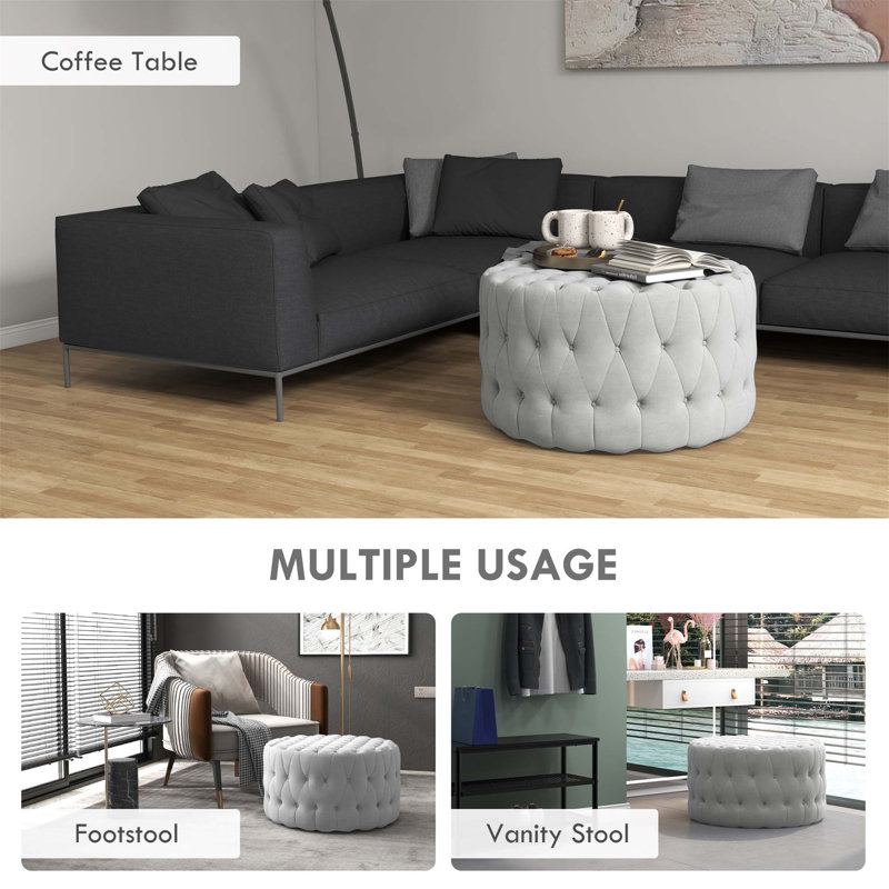 Versatile Button-Tufted Ottoman Stool with Soft Upholstery for Various Uses