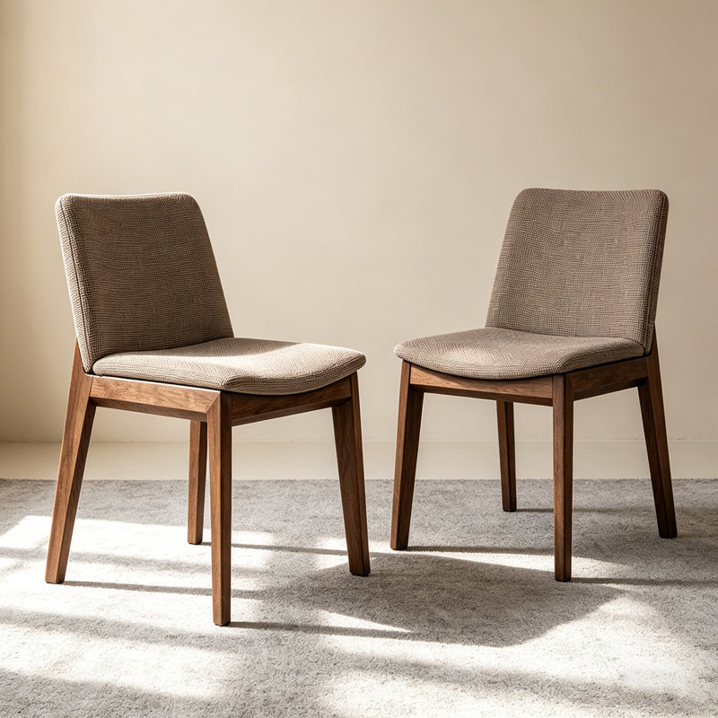 Set of 2 Fully Assembled Modern Fabric Upholstered Dining Side Chairs with Solid Wood Frame