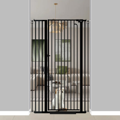 Barrière extra haute pour animaux 57 po avec fermeture automatique | Barrière pour animaux pour escaliers, ouvertures larges | Réglable 33 po - 38 po - noir