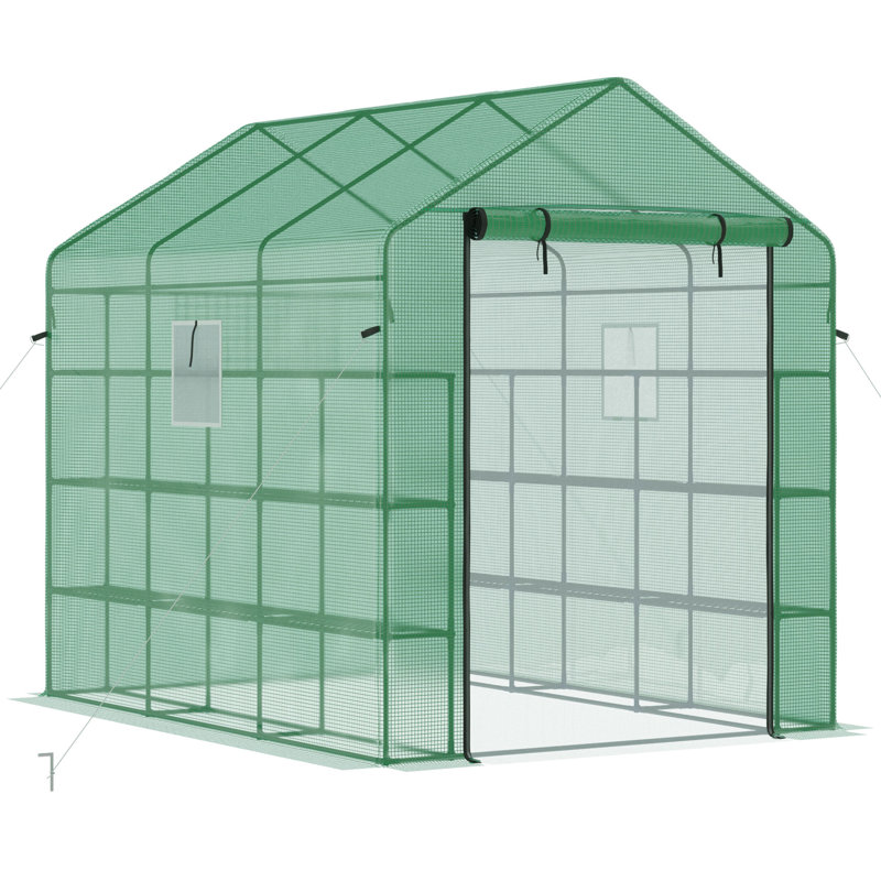Outsunny 8' X 6' X 7' Walk-In Greenhouse With Mesh Door And Windows, 7' H x 8' W x 6' D