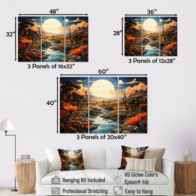 «Native Desert Oasis Blooms II» - art mural désert, Toile tendue, H 40 po x l 61 po