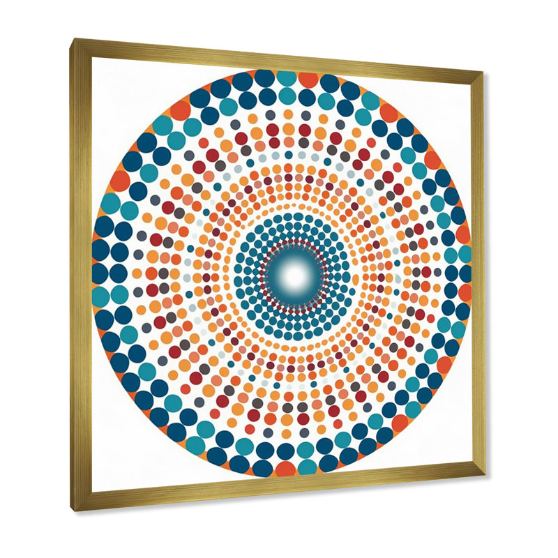 Boho Mandala en rétro bleu et orange I sur impression sur toile, Cadre doré à une seule photo, H 30 po x l 30 po x P 1 po