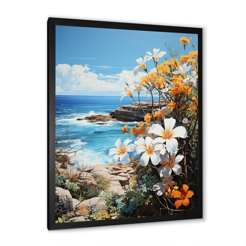 Plumeria Plumeria Paradise - impression sur toile florale et botanique, H 20 po x l 12 po x P 1 po, Cadre photo noir
