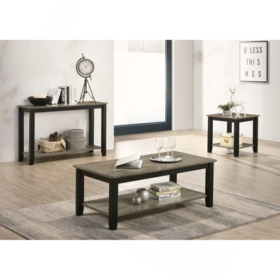 Table de bout avec tablette ouverte en brun foncé et gris