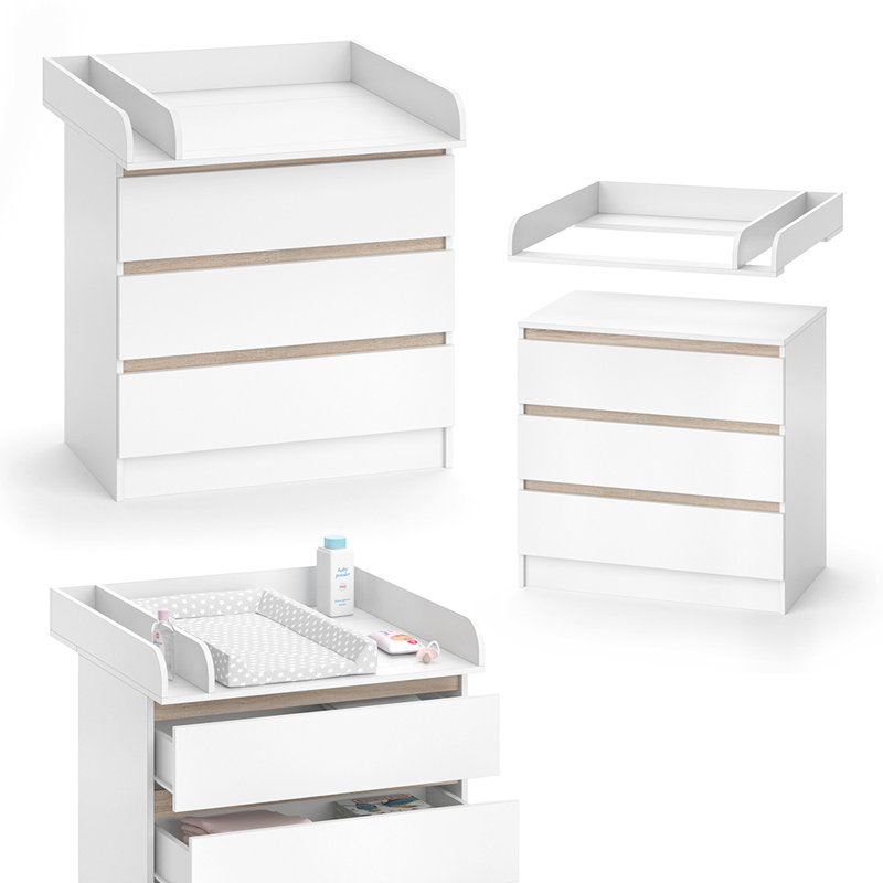 Skeggi Solid Wood Changing Table Dresser with Drawers