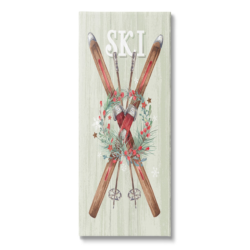 «Rustic Winter Skis», art mural sur toile par Courtney Morgenstern, H 30 po x l 13 po
