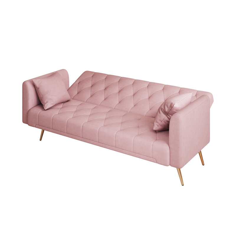 71-inch velvet three-seat sofa with two throw pillows for living room, bedroom, Pink