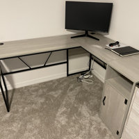 Fulcher L Shaped Desk with File Cabinet Reversible Study Desk 60'' Corner Desk or Long Desk 2 Person Zipcode Design Color (Top/Frame): Gray Wash/Blac