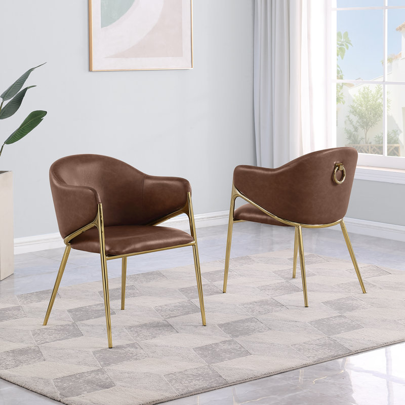 Chaises d'appoint Leathaire avec base en chrome doré, Moka