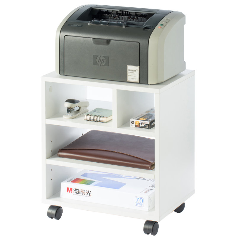 White Wooden Office Storage Printer Stand with Wheels