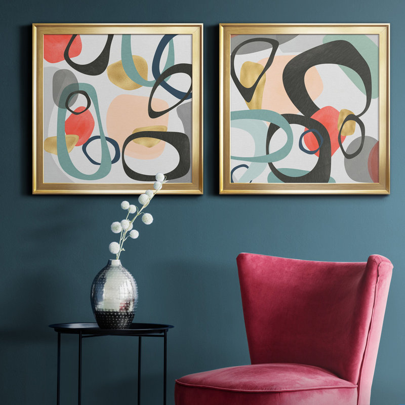 Dessau I - ensemble de 2 impressions encadrées sur toile, H 17,5 po x l 35 po x P 1,5 po, Or