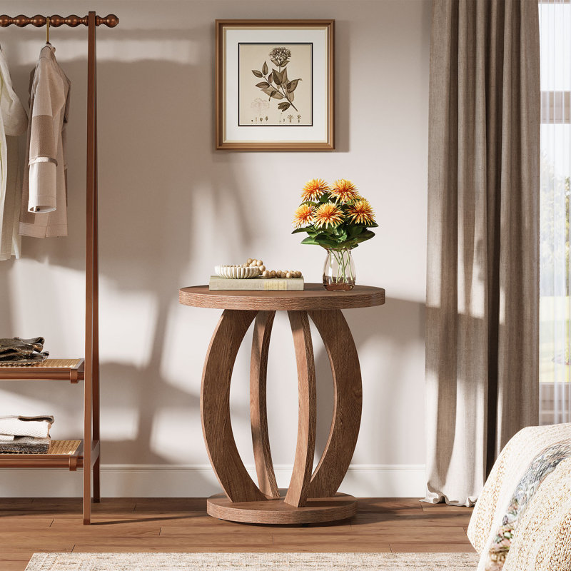 24-inch Tall Round Nightstand, Brown, Individual