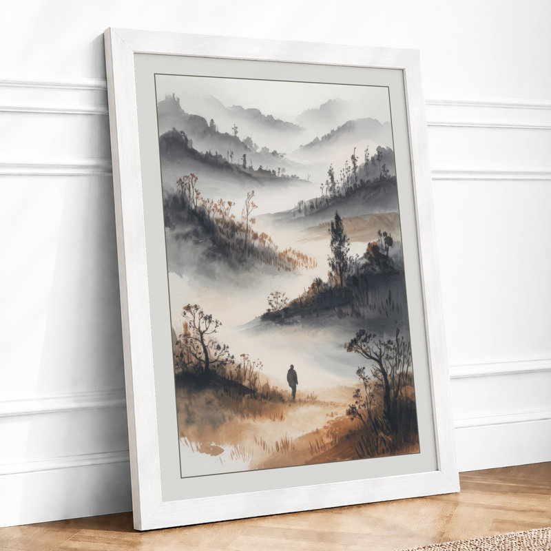 Mountains In Mist Scandinavian - Print, A4 - 29.7 x 21.0 cm, White