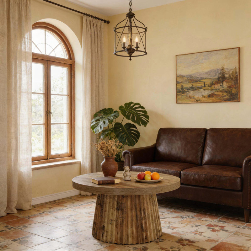 Table basse ronde avec base cylindrique cannelée (31,5 po)