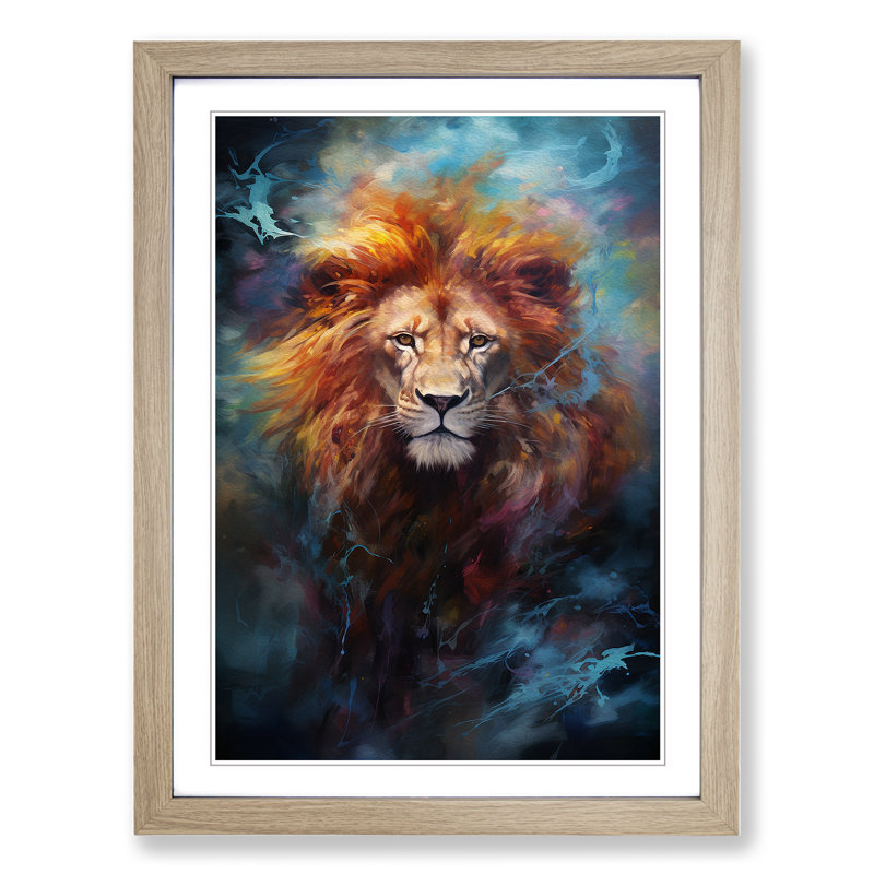Leo Zodiac Gestural No.2 - Single Picture Frame Print on Wood, Oak Framed, 34cm H x 25cm W x 2cm D