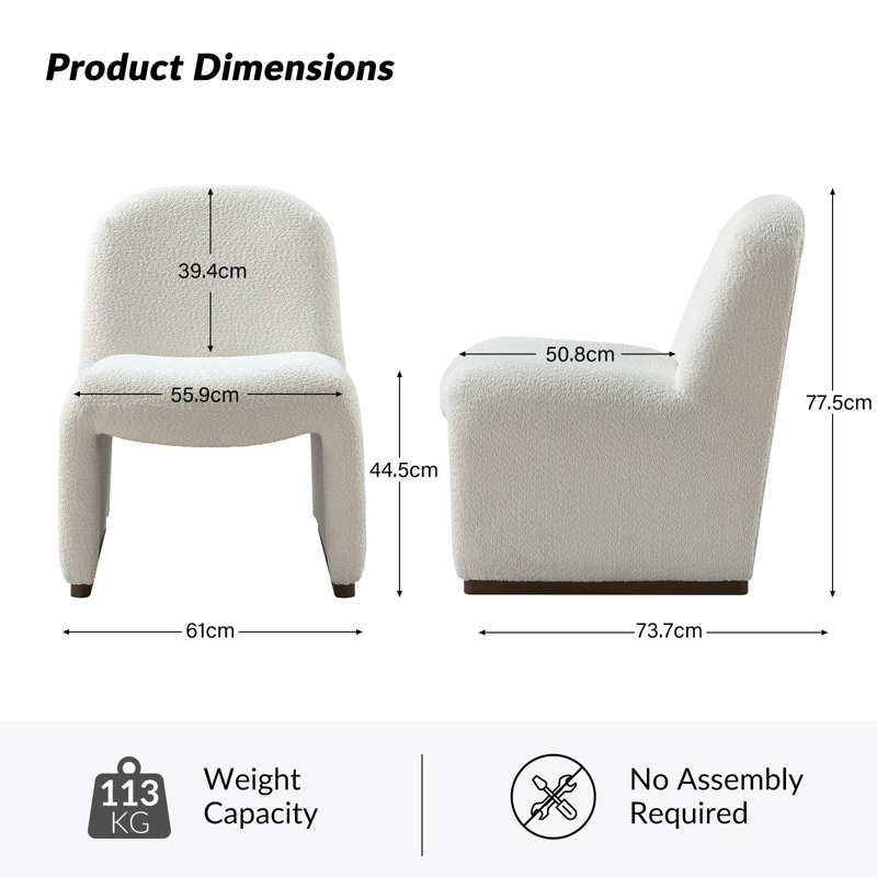 Rikako Mid-century Side Chair with Hardwood Legs, Ivory